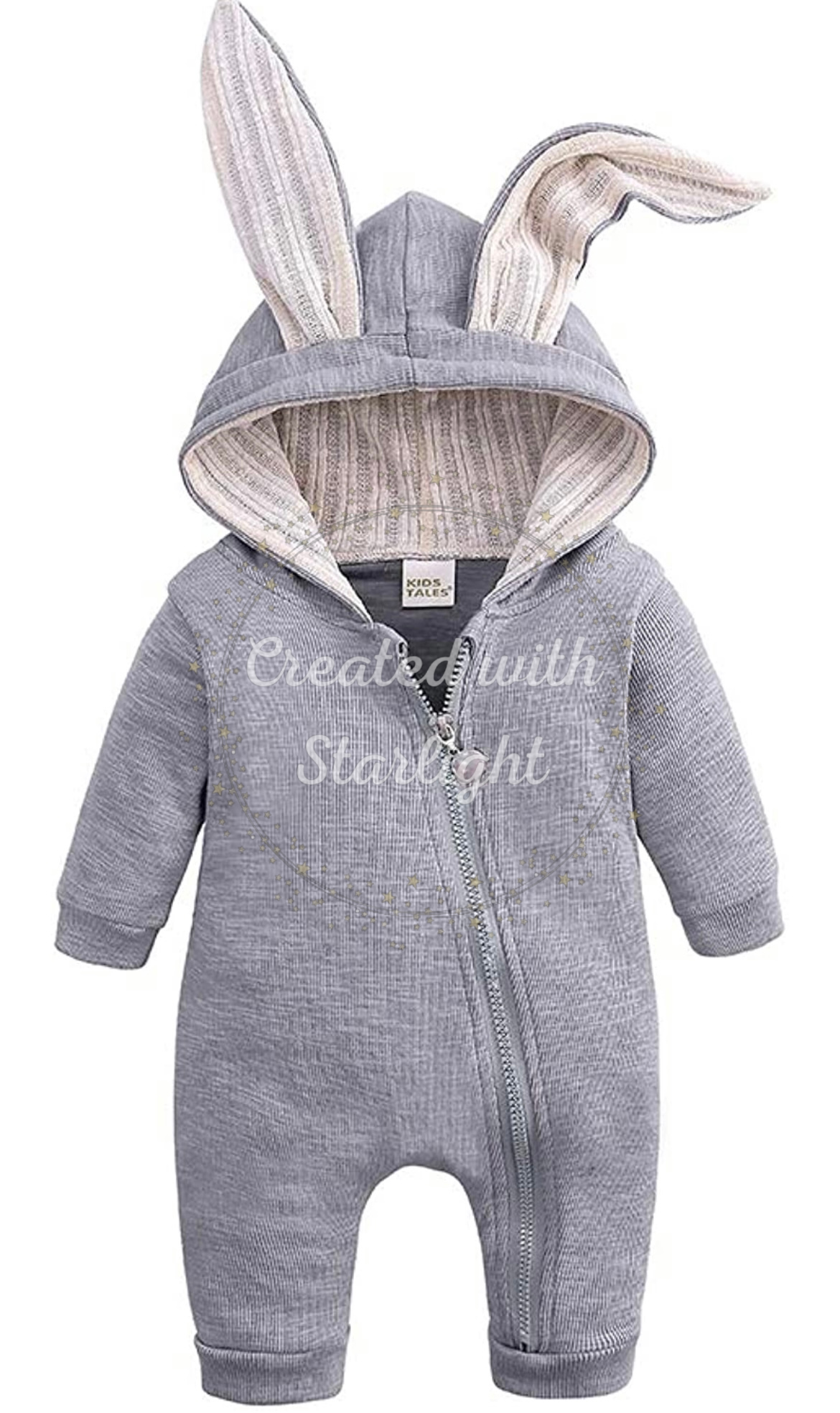 Personalised Embroidered Bunny All In One Baby Outfit Grey